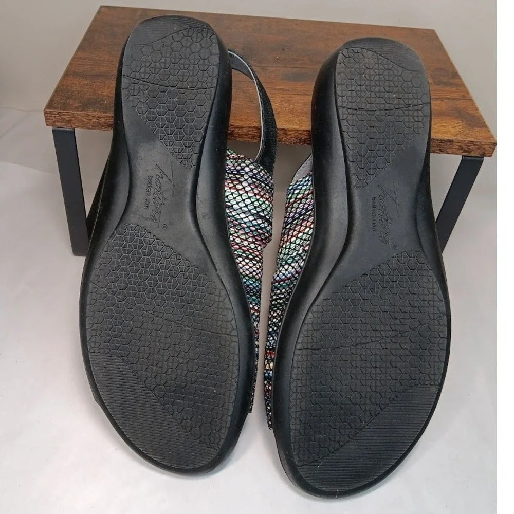 Trotters Sandals Women 11M Black Multi‎ Color Mesh Slingback T17C9-095